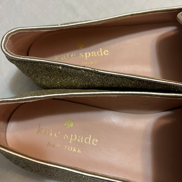 Kate Spade New York Georgia Loafers Women’s 6B Gold Glitter Bow Slip-On Flats - Picture 3 of 6